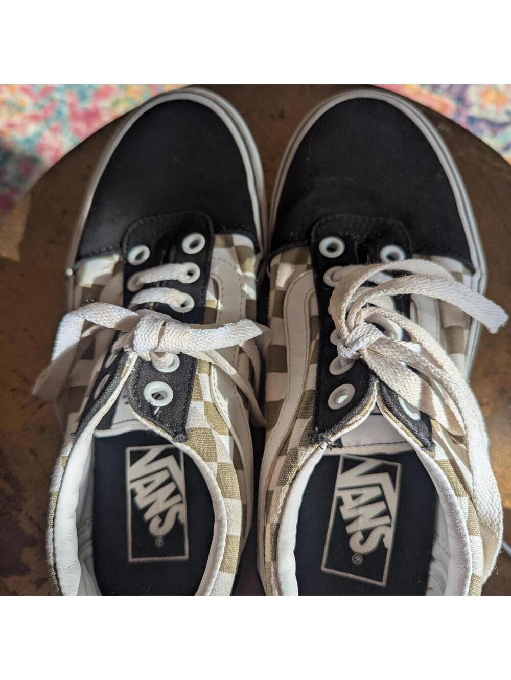 Vans Women's 6.5 black brown white checkered trainer sneaker skater skate shoe